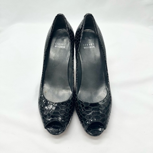 Stuart Weitzman Plainfield Peep Toe Pumps Black Size 8M - Picture 3 of 8